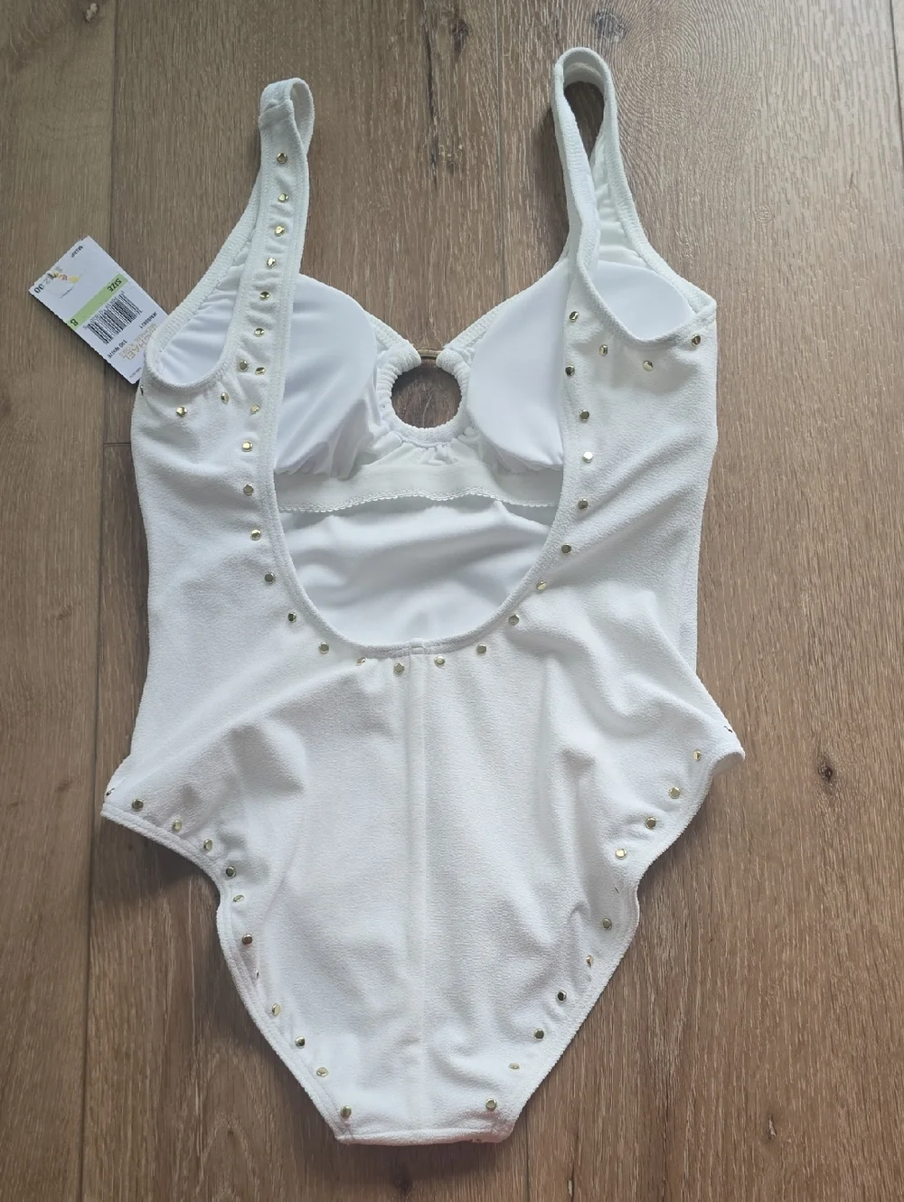 MICHAEL Michael Kors Crepe Ring Front Scoop Neck One Piece Swimsuit Gold Studded